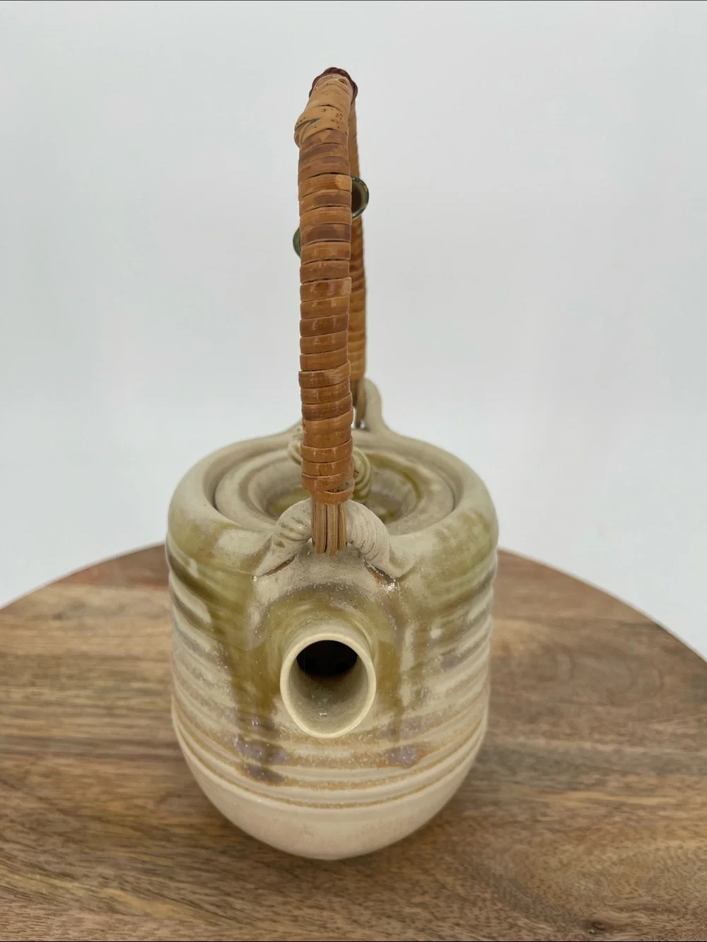 Vintage Handcrafted Japanese Ceramic Teapot with Woven Handle —Cup Charms